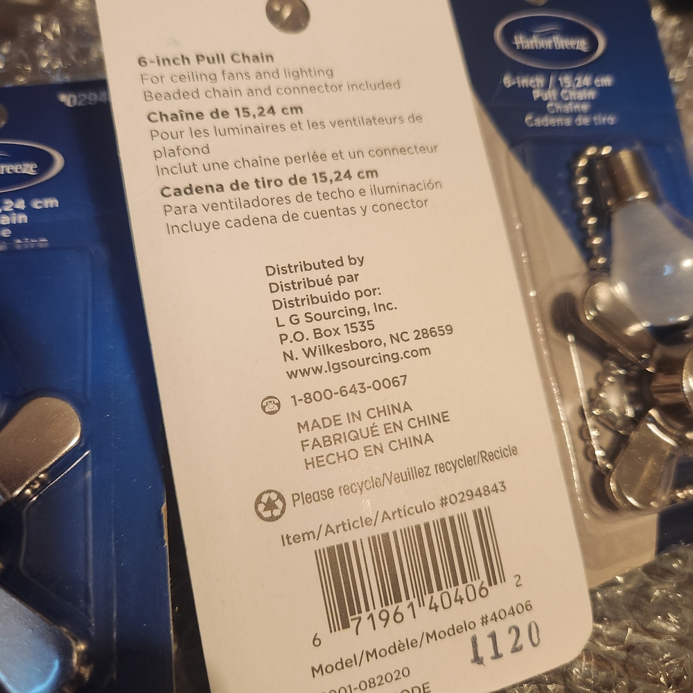 Silver Fan Pull Chain 3 Sets New In Box - Picture 3 of 3